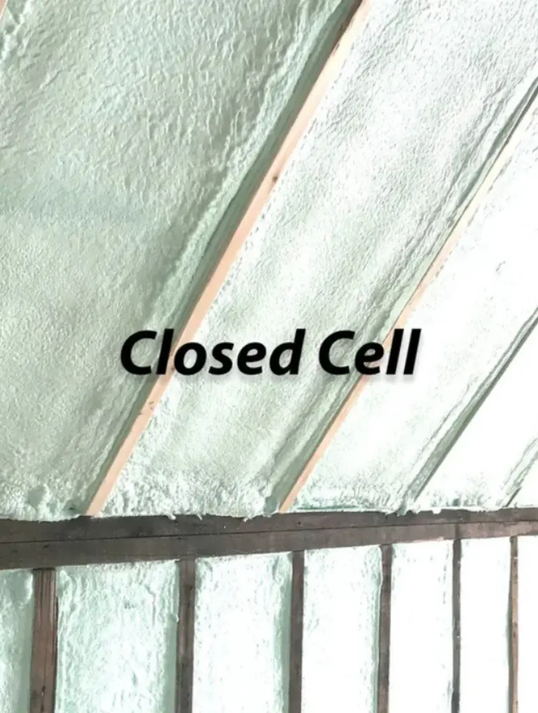 Closed-Cell Spray Foam Insulation installed on a wall in Fort Worth, TX. The dense, rigid foam provides superior moisture resistance and structural strength.